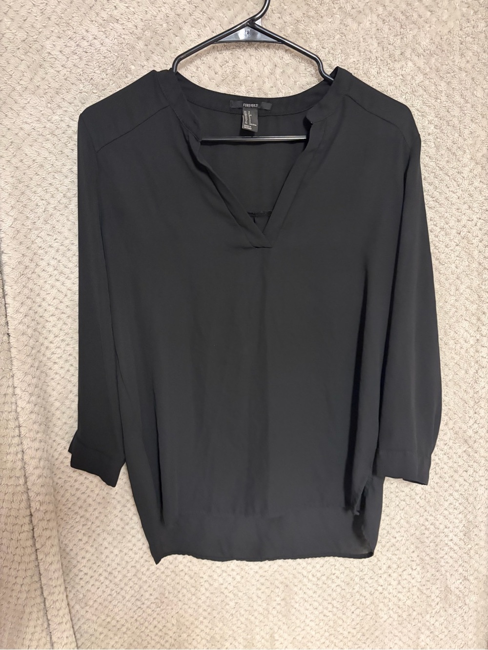 Forever 21 Black Split-Neck Blouse - Women's Relaxed Top